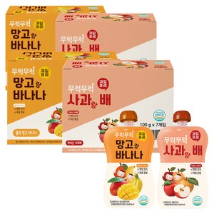 이유케어스 무럭무럭 과일 퓨레 2종 x 7p 세트, 사과랑 배 + 망고랑 바나나 혼합맛, 2세트