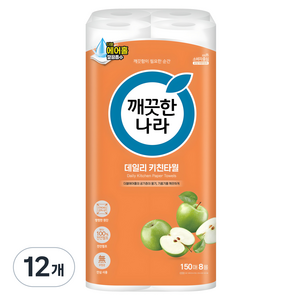 깨끗한나라 데일리 천연펄프 키친타월, 8롤, 12개