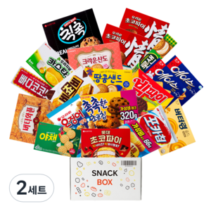 사무실 과자세트 비스킷쿠키 19입 세트 (빅파이 딸기 + 버터와플 + 초코파이 2p + 오징어땅콩 + 포카칩 오리지날 + 크라운산도 딸기 + 롯데샌드 + 촉촉한초코칩 + 야채크래커 + 에이스 2p + 카스타드 오리지널 + 비쵸비 + 빠다코코낫 외 4종), 2세트, 19p