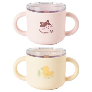 도노도노 실리콘 트레이닝 컵 2p, 150ml, 1세트, 키티코튼핑크 + 덕키옐로우