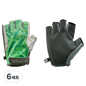 커스커즈 액티브 여성용 등산 싸이클 스포츠 반장갑 양손 세트, 그린, 6세트