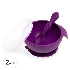 범킨스 실리콘 흡착볼 + 스푼 세트, 퍼플, 2세트