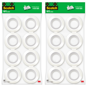 쓰리엠 스카치 매직 테이프 리필 12mm x 20m 8롤, 2개, 반투명