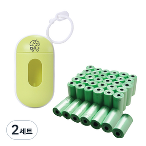 멍냥 반려동물 티슈형 배변 케이스 + 봉투 720p + 랜덤발송 15p, 케이스(그린), 봉투(그린), 735개입, 2세트