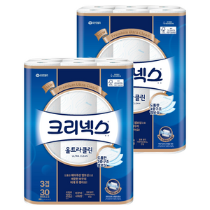 크리넥스 울트라 클린 천연펄프 3겹 고급롤화장지, 27m, 30개입, 2개