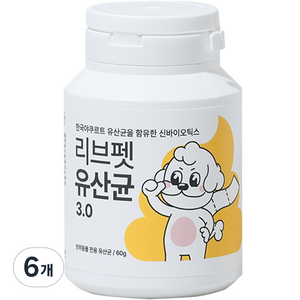 리브펫 반려동물 영양제 3.0, 60g, 장건강/유산균, 6개