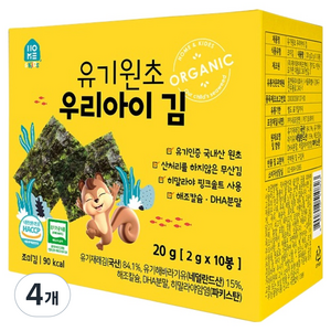 홈앤키즈 유기원초 우리아이 김, 조미김, 20g, 4개