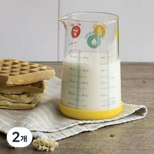 페블리 유리 계량컵, 옐로우, 500ml, 2개
