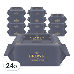 브라운 네이처 센시티브 도톰한 아기 물티슈 엠보싱 저자극 휴대캡형, 73g, 20매, 24개