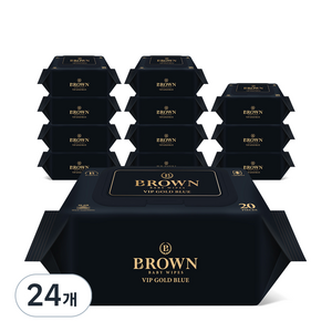 브라운 VIP 골드 블루 도톰한 엠보싱 저자극 아기 물티슈 휴대캡형, 80g, 20매, 24개