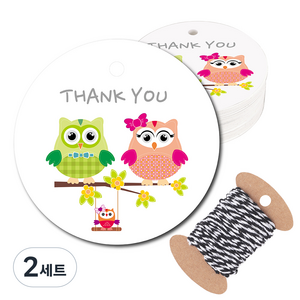 연두앵두 원형택 7cm 70p + 블랙끈 10m, 그네부엉이, 2세트