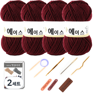 마마니트 울에이스 뜨개질 DIY 패키지, 2세트, 497와인
