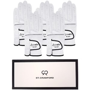 쌩크로포드 남성용 반양피 엣지 그립 골프장갑 왼손용, 화이트, 5개