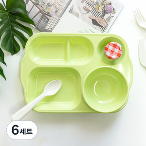 로흐야 로야 멜라민 805 유아 식판 세트, 연그린, 유아식판 + 키즈볼, 6세트