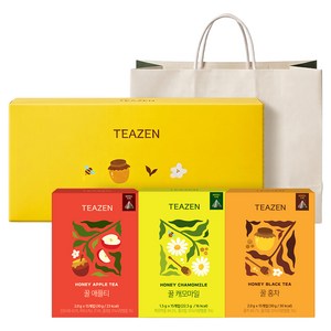 티젠 꿀차 삼각티백 3종 선물세트 + 쇼핑백, 2세트, 홍차 30g + 애플티 30g + 캐모마일 22.5g