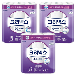 크리넥스 순수 소프트 화장지 3겹, 37m, 24개입, 3개