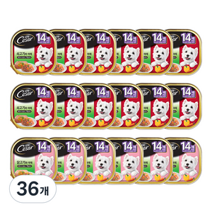 시저 14세 이상 시니어 강아지 버라이어티팩 주식캔 쇠고기 12p + 닭고기 6p, 혼합맛, 100g, 36개
