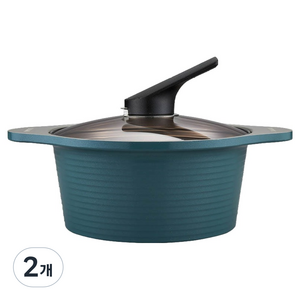 해피콜 인덕션 웨이브 세라믹 양손냄비, 스투키 그린, 2개, 20cm