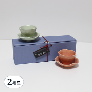 달소금 국산 도자기 다기 꽃잎 찻잔 선물세트, 04 그린, 코랄, 2세트