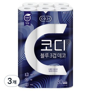 코디 블루 3겹 데코 롤 화장지, 27m, 30롤, 3개