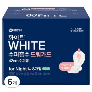 화이트 수퍼흡수 드림가드 생리대 날개형, 슈퍼롱, 8개입, 6개
