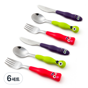 트라몬티나 키즈몬스터 스푼 포크 나이프 2인세트, 레드(포크), 그린(스푼), 퍼플(나이프), 6세트, 스푼 2p + 포크 2p + 나이프 2p