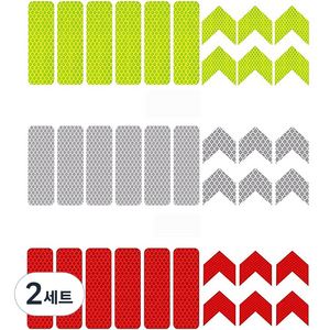 안전 경고 반사 스티커 직사각 18p + 화살표 18p, 그린 + 레드 + 실버, 2세트