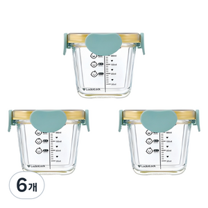 락앤락 리틀럽 디어 밀폐캡 정사각 이유식 용기, 260ml, 스카이블루, 6개