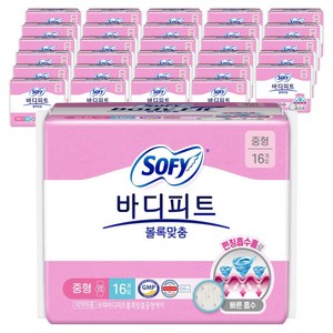 바디피트 볼록맞춤 생리대 날개형, 중형, 16개입, 30개