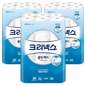 크리넥스 클린케어 롤화장지 3겹, 25m, 30개입, 3개