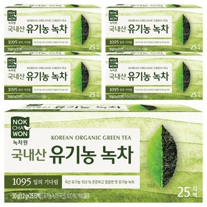 녹차원 국내산 유기농 순수녹차 티백, 1.2g, 25개입, 5개