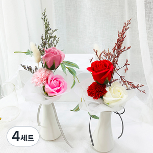 노블리 프리져브드 + 비누꽃화병 + 감사카드 + 용돈봉투 + 쇼핑백 세트, 레드, 핑크, 4세트