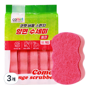 코멧 양면 버블 스펀지 수세미 핑크, 10개입, 3개