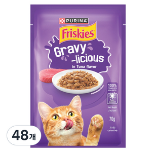 프리스키 고양이 퓨리나 그레이비 주식 습식 파우치 참치맛, 48개, 70g, 참치, 닭
