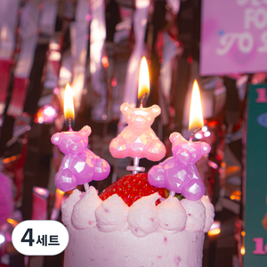 유어캔들 데코레이션 캐릭터 파티캔들 픽셀 베어 생일초 5종 세트, 핑크, 보라, 4세트