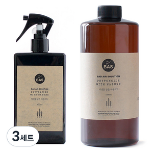 BAS 자연을 담은 피톤치드 원액 탈취제 스프레이 본품 300ml + 리필 1L 세트, 3세트, 300ml + 1000ml