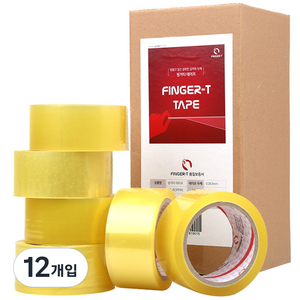 핑거티 중포장용 박스테이프 48mm x 45m x 0.063mm, 투명, 12개