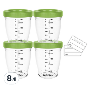 베베락 국내 제조 국산 트라이탄 이유식 용기, 240ml, 올리브, 8개
