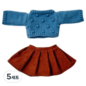 모던하우스 인형놀이 보들보들 코디 폼폼니트 + 치마 10 x 20 cm 세트, 혼합색상, 5세트