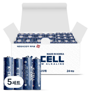 케이셀 알카라인 건전지 1.5v AA 12p + AAA 12p 세트, 5세트, 24개입