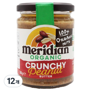 메리디안 100% 유기농 땅콩버터 크런치, 280g, 12개