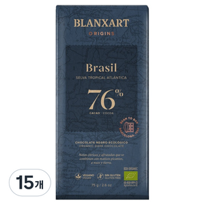 블랑사르트 유기농 다크 76% 빈투바 초콜릿, 15개, 75g