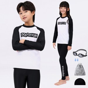 아쿠아티카 남아용 래쉬가드상하의 + 스판수모 + 비닐백 + 실리콘귀마개 + 수경 일반용수경 세트 AQA341