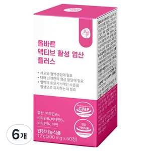 올바른건강식품 액티브 활성 엽산 플러스 12g, 6개, 60정