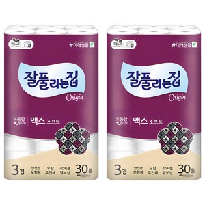 잘풀리는집 맥스 소프트 3겹 롤화장지, 30m, 30롤, 2개
