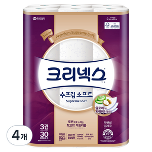 크리넥스 수프림 소프트 천연펄프 3겹 화장지, 30m, 30롤, 4개