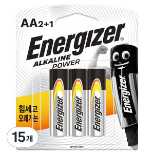 에너자이저 알카라인 AA 건전지, 3개입, 15개