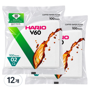 하리오 종이필터 여과지 화이트 VCF-02-100W, 100개입, 12개