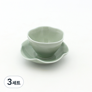달소금 국산 예쁜 도자기 다기 유광 꽃잎 찻잔세트, 라이트그린, 3세트