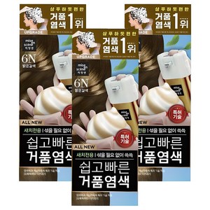 미쟝센 쉽고 빠른 거품 염색 새치전용, 6N밝은갈색, 3개